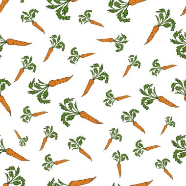 Farklı pozisyonda turuncu havuç arka plan dikişsiz sebze parlak sarı yeşil, farklı boyutta dikişsiz desen havuç.