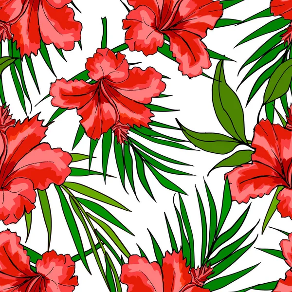 Fond sans couture de fleurs d'hibiscus — Image vectorielle