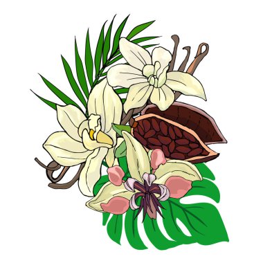 Çiçekler ve meyveler kakao ve vanilya