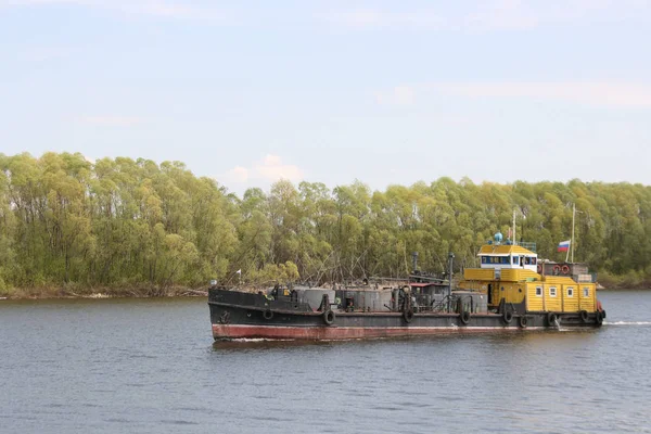 Ship on the river Oka near the village of Konstantinovo Ryazan region