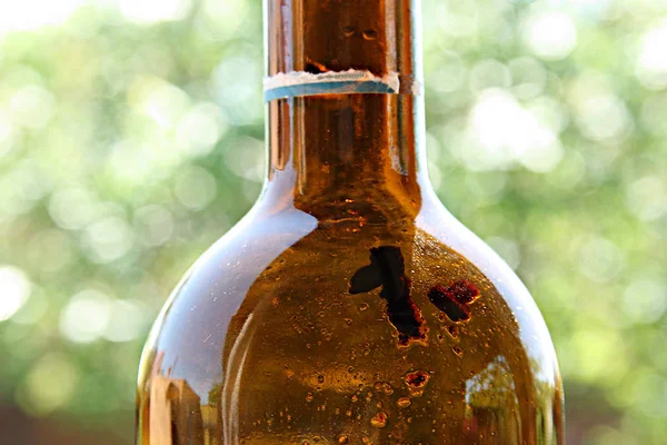 Sedimenti Vino Sulla Stele Bottiglia Marrone Vino Rosso — Foto Stock