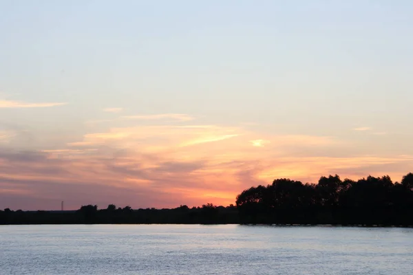 Zachód Słońca Nad Rzeką Oka Pobliżu Wsi Konstantinovo Ojczyzny Potu — Zdjęcie stockowe