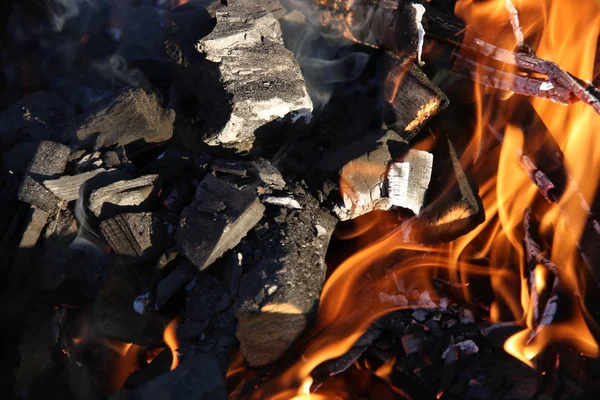 Birkenkohle Einer Roten Flamme Des Feuers — Stockfoto