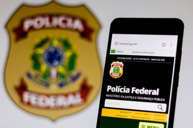 Brezilya - 11 Mart 2019: Ana Federal Polis, Brezilya'nın üstünde perde-in hareket eden aygıt 
