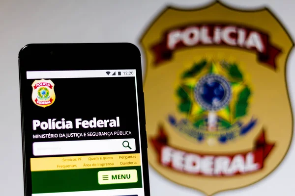 Brasil Marzo 2019 Página Policía Federal Brasil Pantalla Del Dispositivo — Foto de Stock