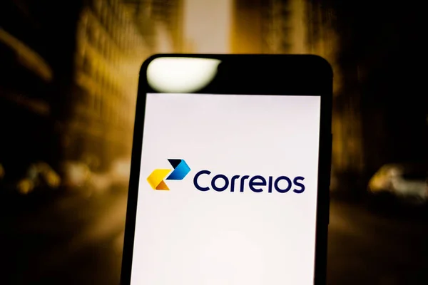 Brazil March 2019 Logo Brazilian Company Posts Telegraphs Screen Mobile — Stok Foto