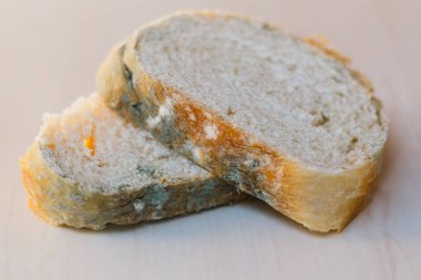 Açık renkli, uygun olmayan gıda kavramı üzerinde küflü ekmek dilimleri