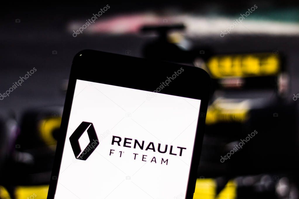 BRAZIL - MARCH 11, 2019: Team Renault F1 Team logo on mobile device screen