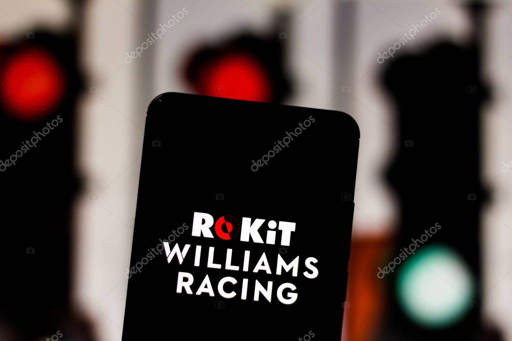 BRAZIL - MARCH 11, 2019: Team logo ROKiT Williams Racing of Formula 1 on screen of mobile device