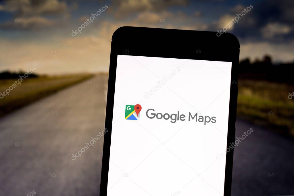 March 29, 2019, Brazil. Google Maps logo on your mobile device. Google Maps is a satellite imagery and map search and viewing service.