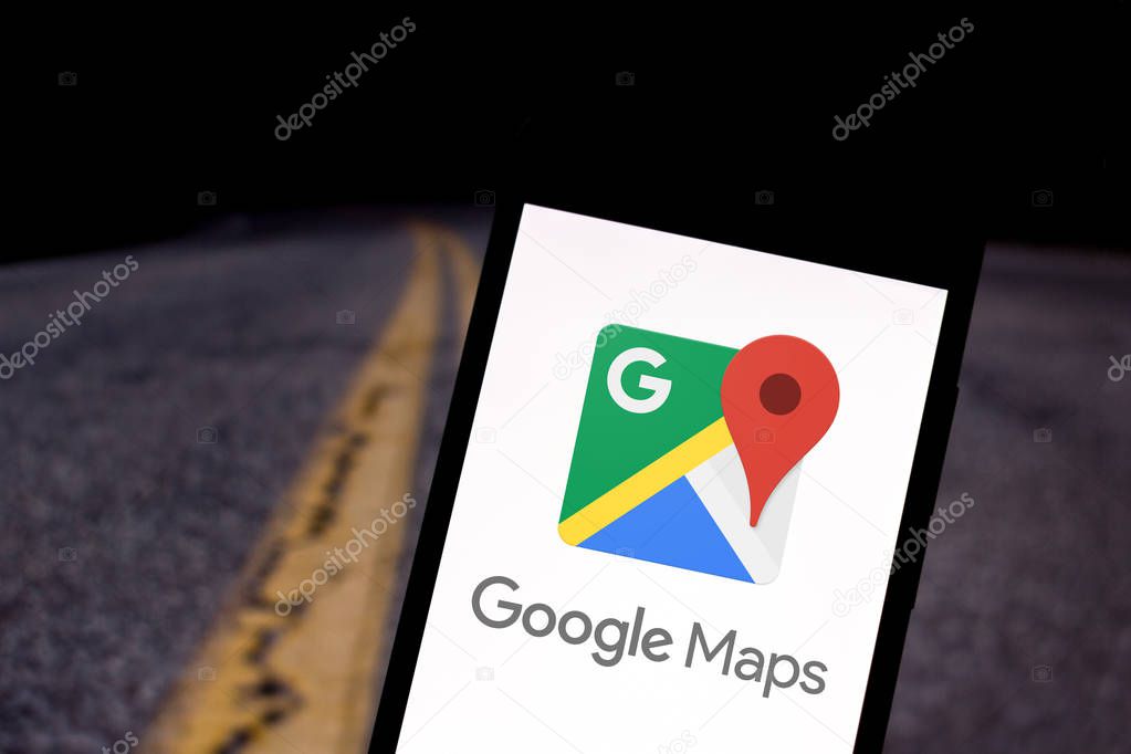 March 29, 2019, Brazil. Google Maps logo on your mobile device. Google Maps is a satellite imagery and map search and viewing service.