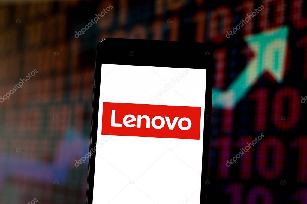 March 29, 2019, Brazil. Lenovo logo on your mobile device. Lenovo is a Chinese technology multinational, based in Beijing, China, and Morrisville, USA.