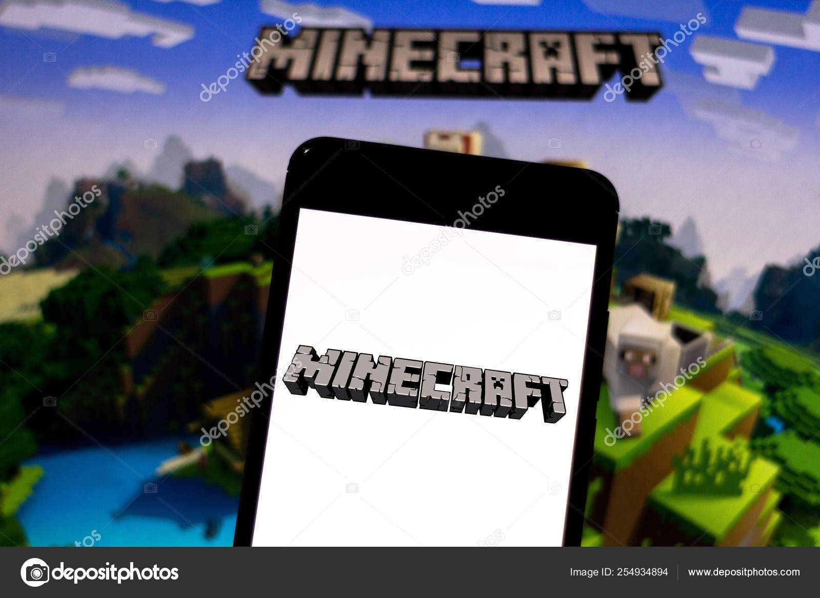 April 2, 2019, Brazil. Minecraft Logo on Android Mobile Device