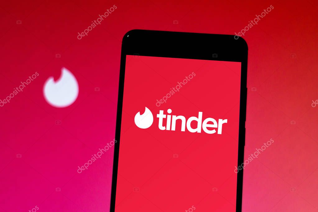 April 2, 2019, Brazil. Tinder logo on Android mobile device. Tinder is a multiplatform people localization application for online romantic dating. It is very famous all over the world.