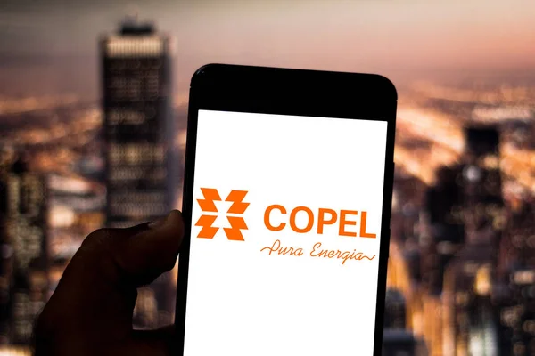 2019 브라질입니다 모바일 장치에 Copel 로고입니다 Copel은 회사가 Paranaense 에너지 — 스톡 사진