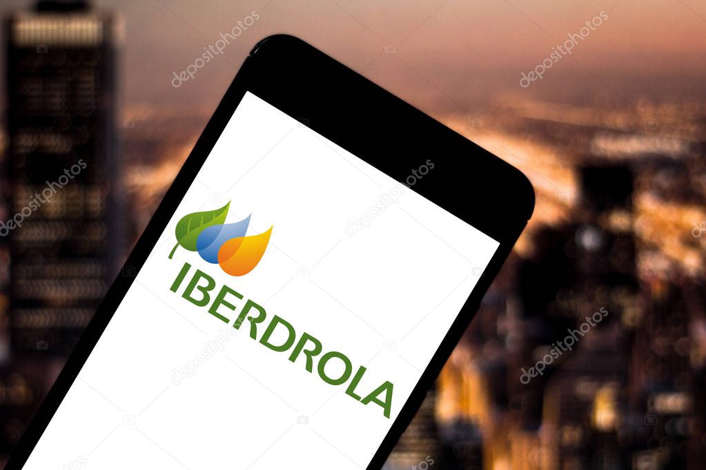 April 4, 2019, Brazil. Iberdrola logo on the mobile device. Iberdrola is a Spanish company that operates in the distribution of natural gas and in the generation and distribution of electricity.