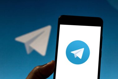 5 Nisan 2019, Brezilya. Mobil cihazınızda telgraf uygulaması logosu. Telgraf bir anlık mesajlaşma uygulamasıdır, WhatsApp benzer.