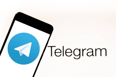 5 Nisan 2019, Brezilya. Mobil cihazınızda telgraf uygulaması logosu. Telgraf bir anlık mesajlaşma uygulamasıdır, WhatsApp benzer.