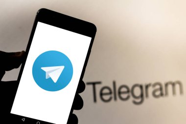 April 5, 2019, Brazil. Telegram app logo on your mobile device. Telegram is an instant messaging application, similar to WhatsApp. clipart