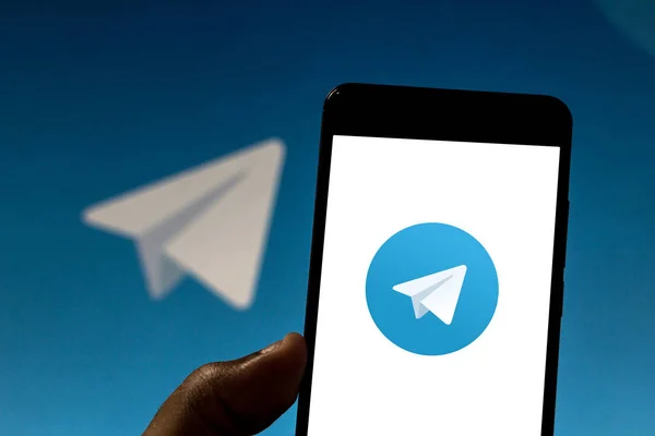 Abril 2019 Brasil Logotipo Aplicativo Telegrama Seu Dispositivo Móvel Telegram — Fotografia de Stock
