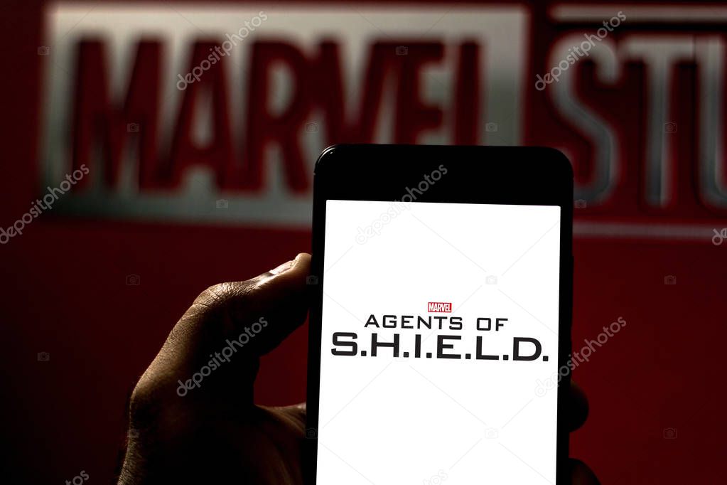 April 7, 2019, Brazil. Logo of the Marvel Agents of S.H.I.E.L.D. on the mobile device. Agents of S.H.I.E.L.D. is an American television series originally broadcast on ABC network.