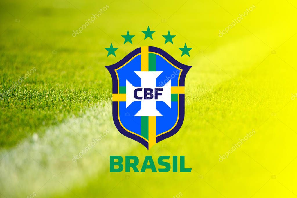 April 10, 2019, Brazil. New logo of CBF, the Brazilian Football Confederation. Brand was presented in 2019 and will be used from 2020. It is the Brazilian logo.