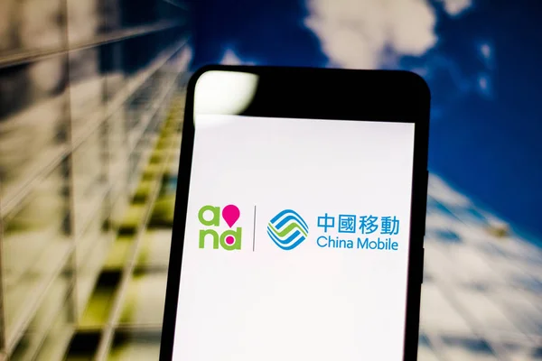 April 2019 Brazilië China Mobile Cmcc Logo Het Mobiele Apparaat — Stockfoto