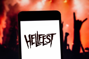 April 10, 2019, Brazil. Logo of the Hellfest Open Air Festival on the mobile device. Hellfest is a music festival that takes place in Clisson, France.