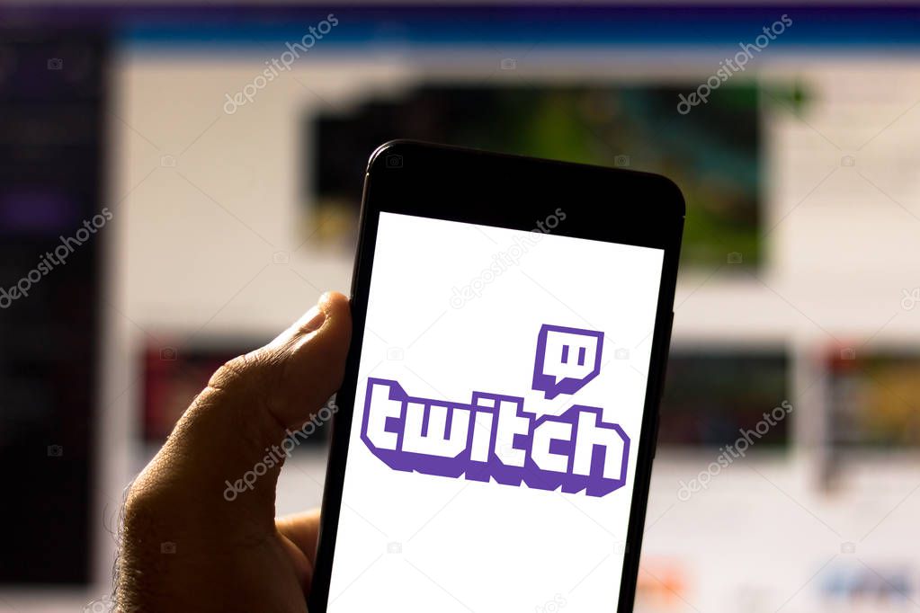 April 22, 2019, Brazil. Twitch TV logo on Android mobile device. Twitch is a streaming site focused on streaming video games, including live or on-demand playthroughs.