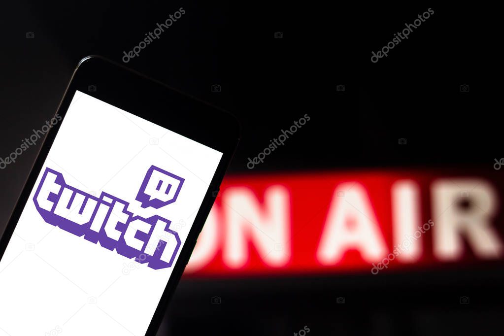 April 22, 2019, Brazil. Twitch TV logo on Android mobile device. Twitch is a streaming site focused on streaming video games, including live or on-demand playthroughs.