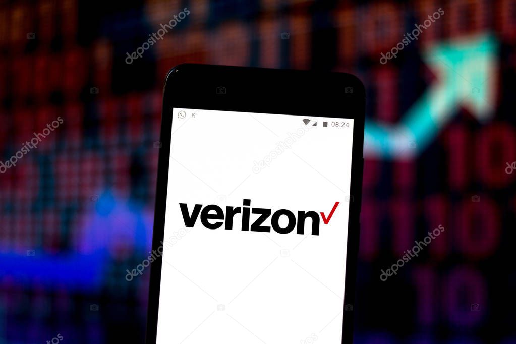 April 22, 2019, Brazil. Verizon Wireless logo on the mobile device. Verizon is the largest mobile phone operator in the United States, with a base of 92 million customers.