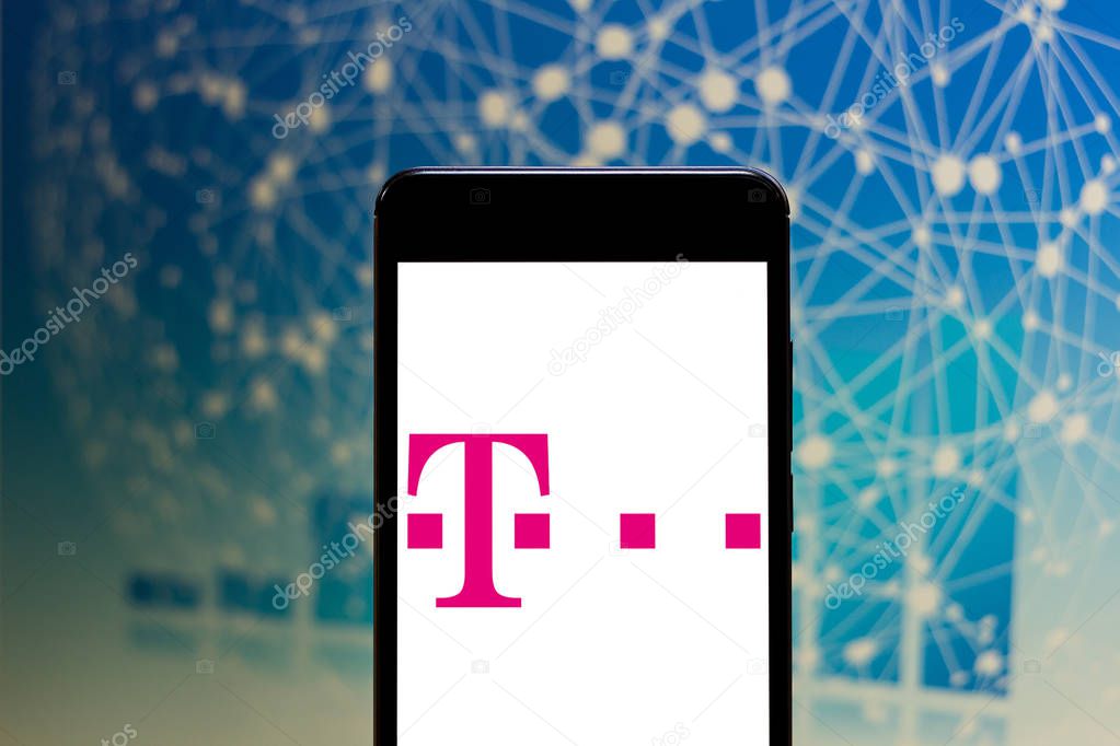 April 22, 2019, Brazil. T-Mobile logo on the mobile device. T-Mobile is a German mobile phone company.