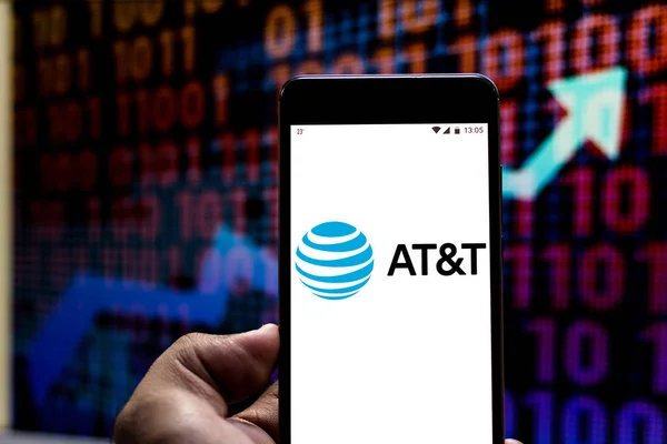 April 22, 2019, Brazil. AT & T logo on the mobile device. AT & T is a US-based telecommunications company based in Dallas, United States — Stock Photo, Image