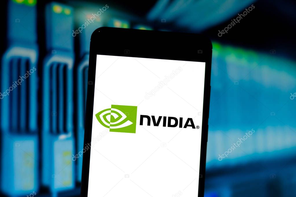 April 25, 2019, Brazil. Nvidia logo on the mobile device. Nvidia is a multinational technology company. It designs graphics processing units (GPUs) for the gaming and professional markets.