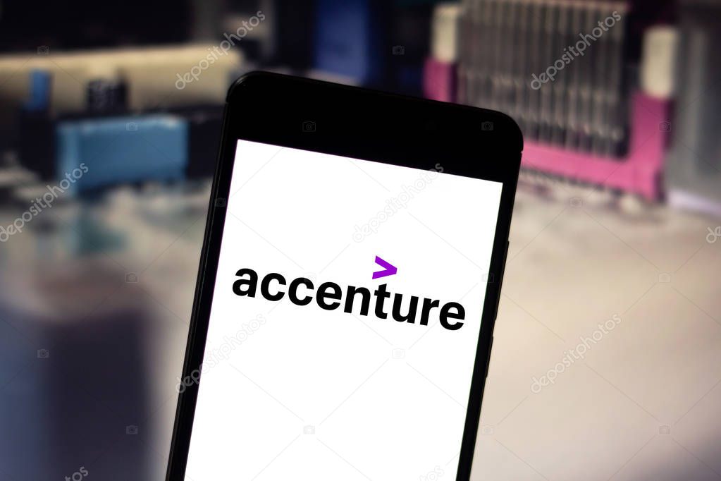 April 25, 2019, Brazil. Accenture logo on the mobile device. Accenture is a global management consulting, information technology and outsourcing company.