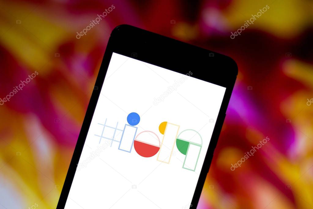 May 03, 2019, Brazil. In this photo illustration the Google I/O 2019 logo is displayed on a smartphone.