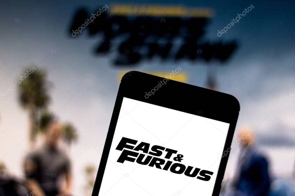 May 15, 2019, Brazil. In this photo illustration the Fast & Furious Presents: Hobbs & Shaw logo is displayed on a smartphone.