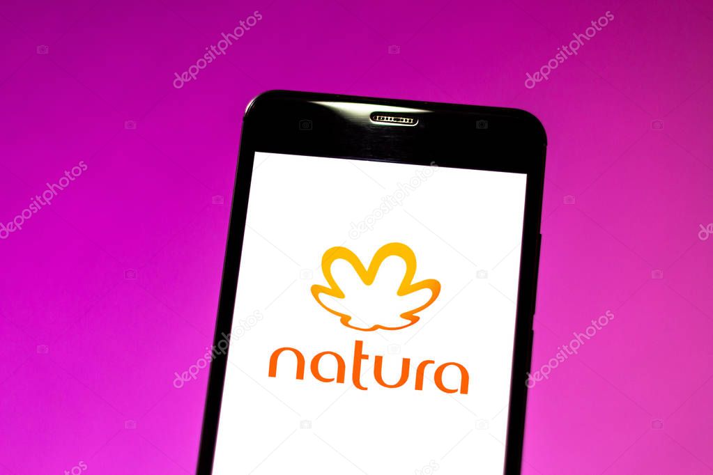 May 22, 2019, Brazil. In this photo illustration the Natura logo is displayed on a smartphone.