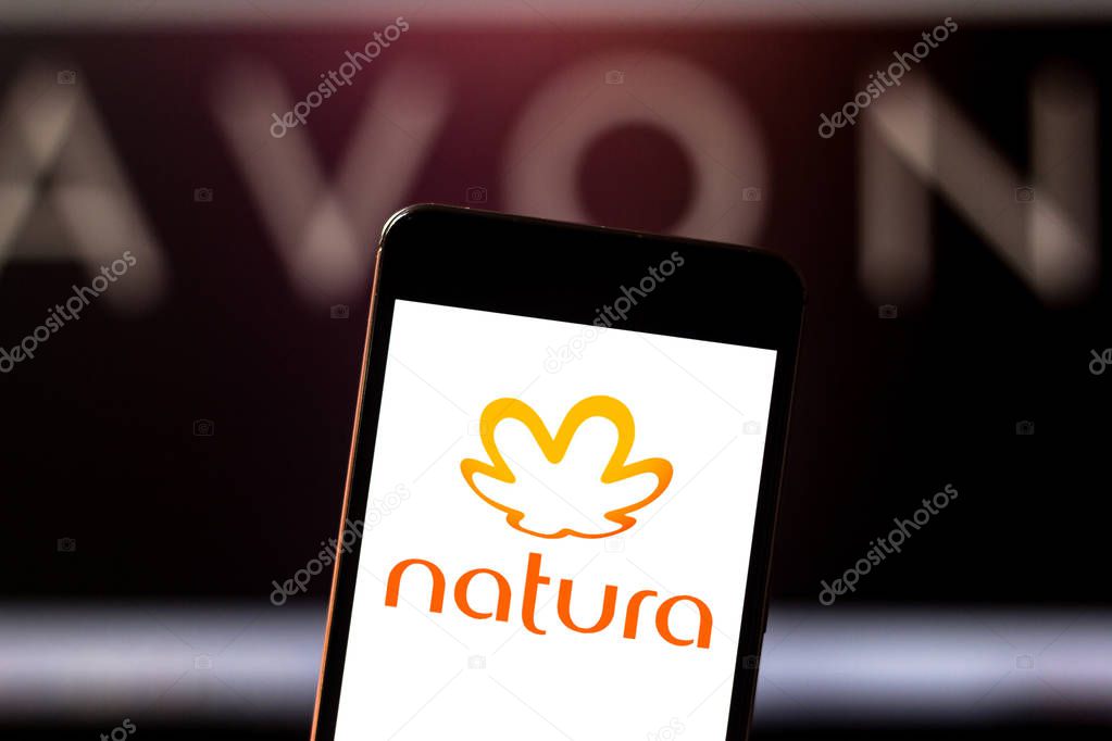 May 22, 2019, Brazil. In this photo illustration the Natura logo is displayed on a smartphone.