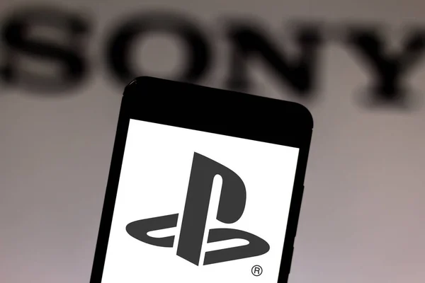 Május 23, 2019, Brazília. Ezen a képen illusztrálja a PlayStation Network (PSN) logó jelenik meg a smartphone — Stock Fotó
