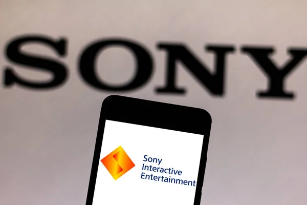 May 23, 2019, Brazil. In this photo illustration the Sony Interactive Entertainment logo is displayed on a smartphone — Stock Photo, Image