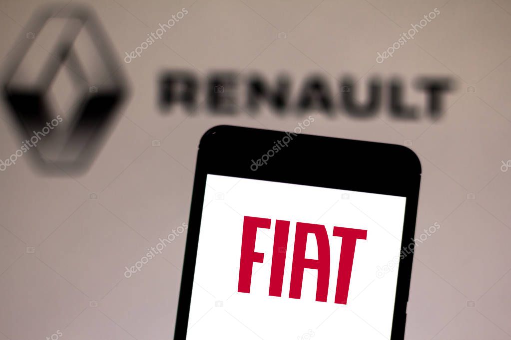 May 27, 2019, Brazil. In this photo illustration the FIAT (Fabbrica Italiana Automobili Torino) logo is displayed on a smartphone.