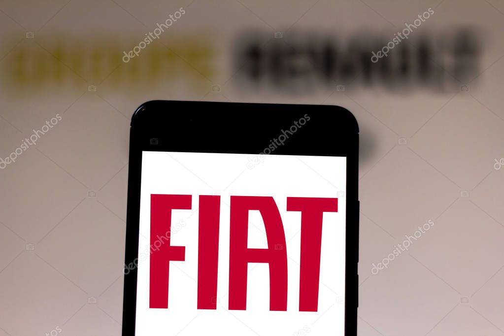 May 27, 2019, Brazil. In this photo illustration the FIAT (Fabbrica Italiana Automobili Torino) logo is displayed on a smartphone.