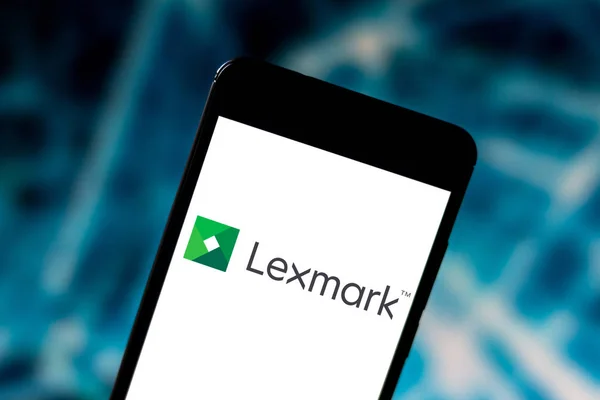 29 травня 2019, Бразилія. На цій фотографії ілюстрації логотип Lexmark International відображається на смартфоні — стокове фото