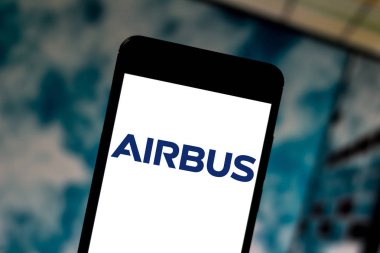 June 1, 2019, Brazil. In this photo illustration the Airbus logo is displayed on a smartphone clipart