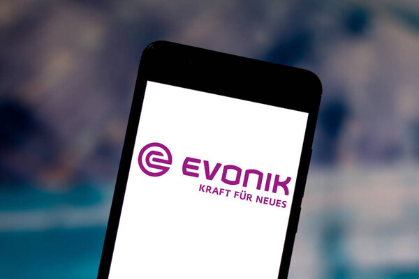 June 1, 2019, Brazil. In this photo illustration the Evonik Industries logo is displayed on a smartphone