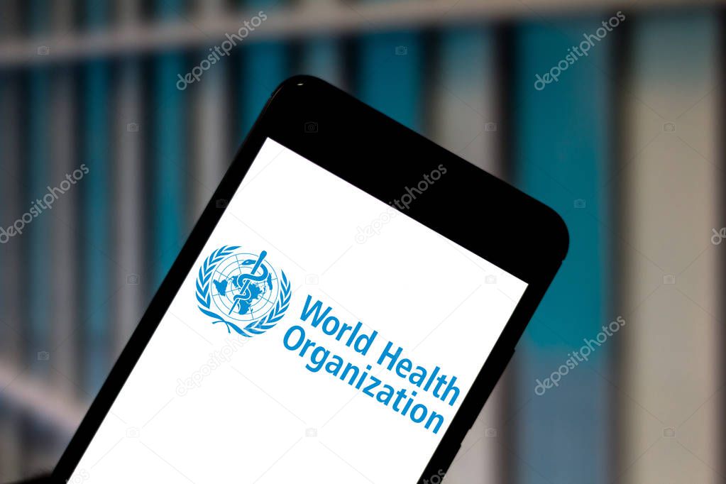 June 1, 2019, Brazil. In this photo illustration the World Health Organization (WHO) logo is displayed on a smartphone.