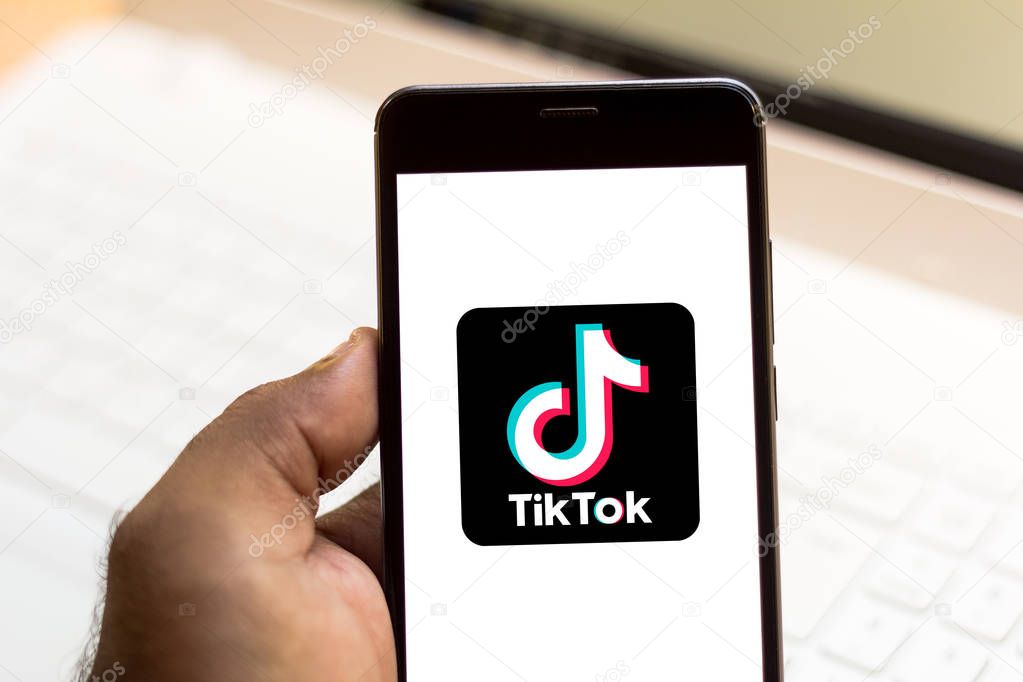 June 3, 2019, Brazil. In this photo illustration the TikTok (Douyin) logo is displayed on a smartphone.