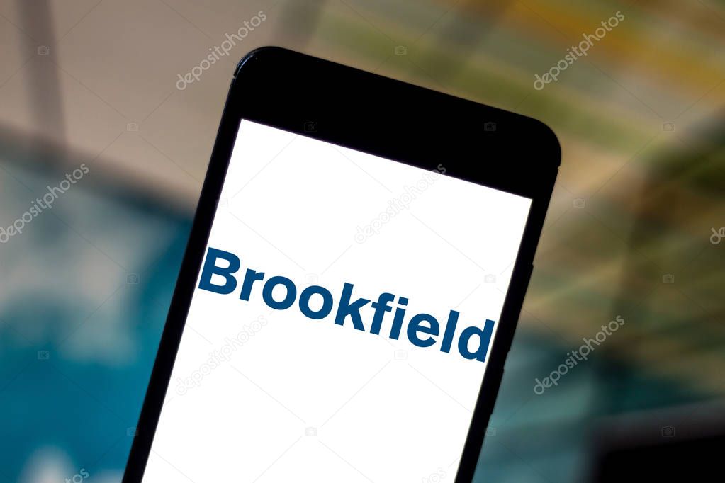 June 5, 2019, Brazil. In this photo illustration the Brookfield Asset Management logo is displayed on a smartphone.