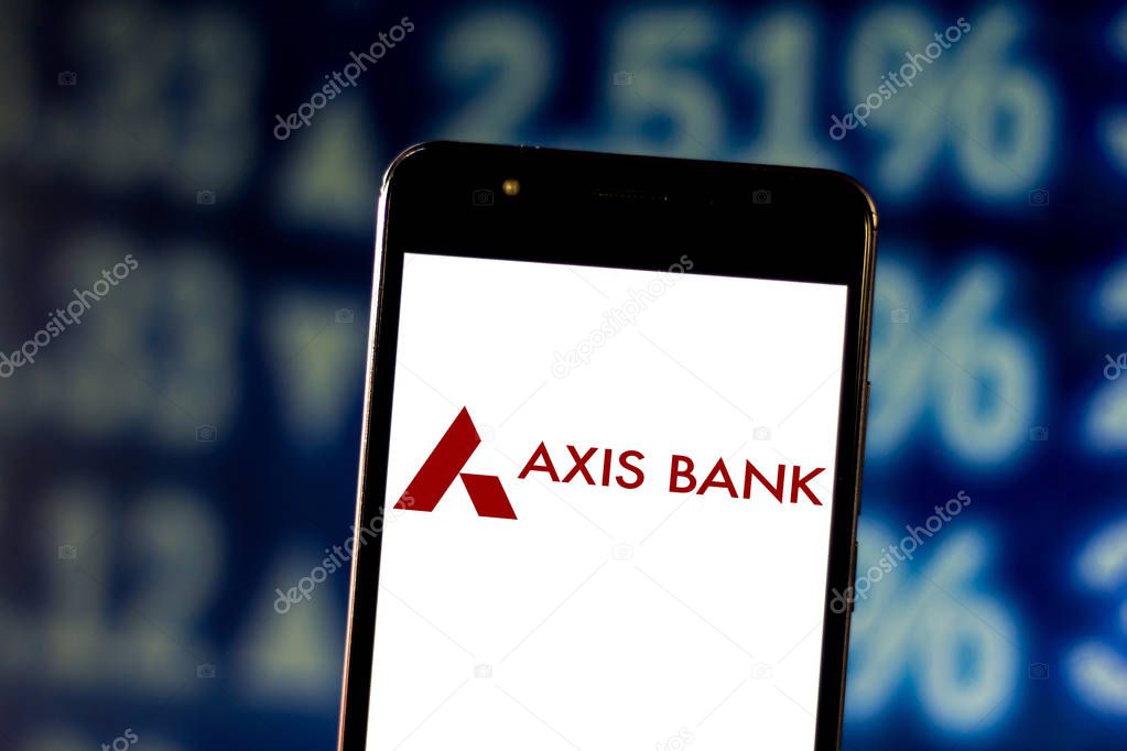 June 10, 2019, Brazil. In this photo illustration the Axis Bank logo is displayed on a smartphone.
